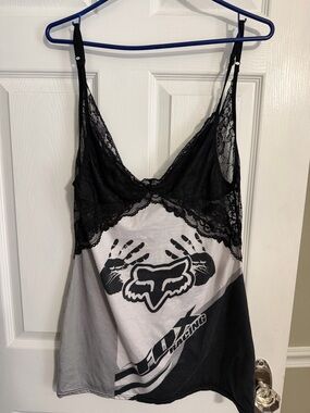 Fox Racing -Black & white Lace-Trim Graphic Chemise XL